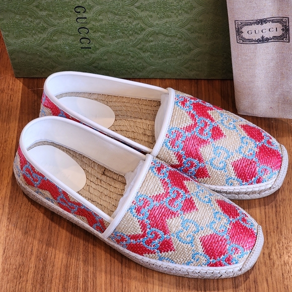$650 New Auth Gucci Mens Herringbone Straw GG Monogram Espadrille G 12 US 12.5 - Picture 1 of 10